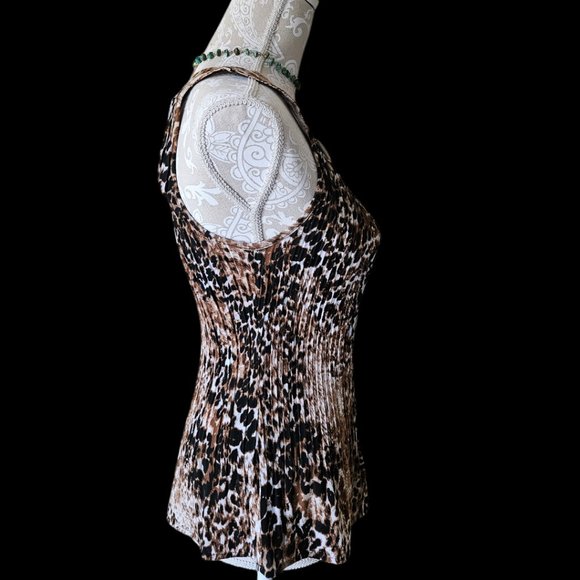 Fred David - Leopard Animal Print Pleated Shirt size Med Petite - Picture 3 of 7